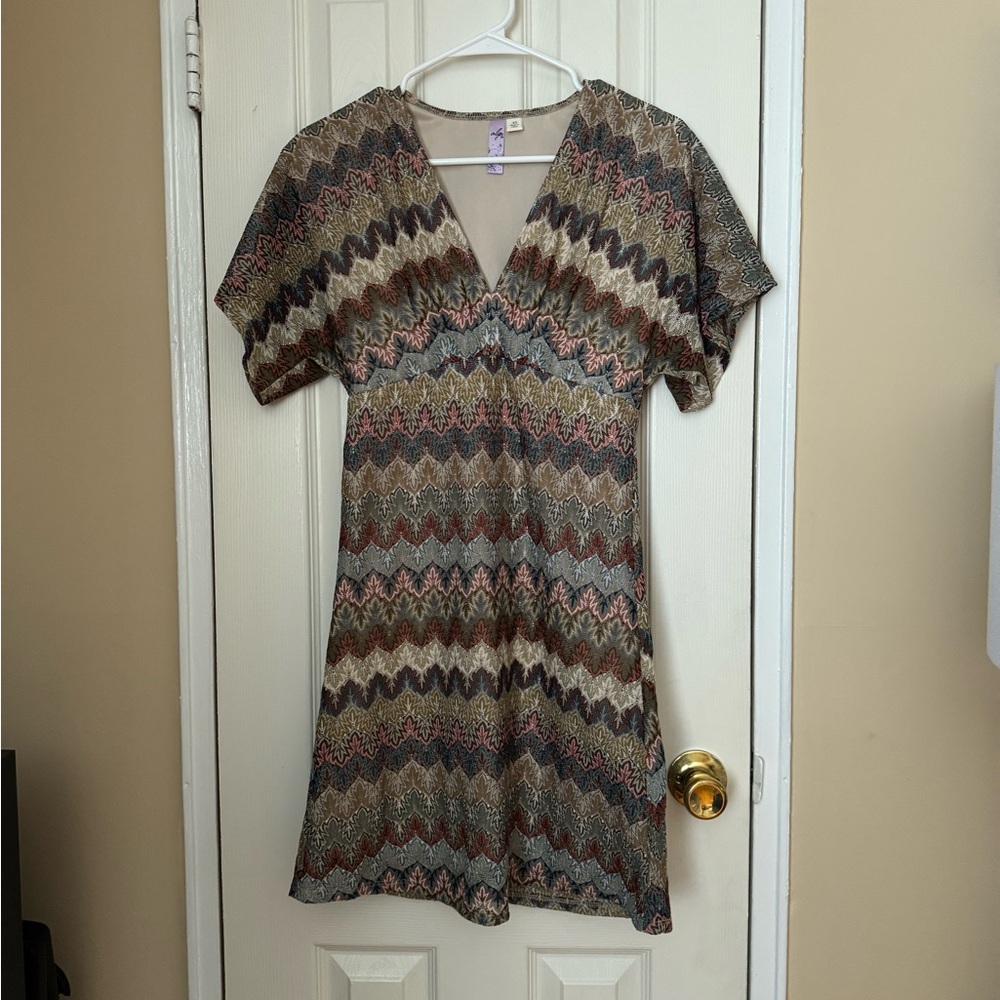 Like New Vintage Y2K Crochet Multicolor Spring Knit Mini Boho Dress